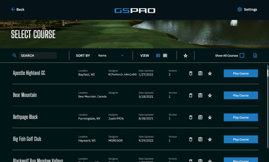 GSPro Course List